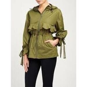 Marchesa Hooded Ruffle Rain Jacket Army Green Size Large